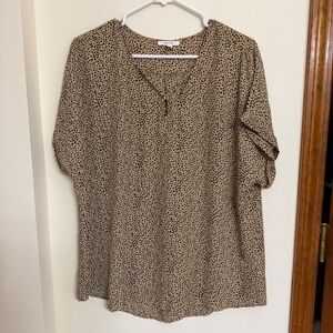Maurices Tan and Black Dotted Blouse